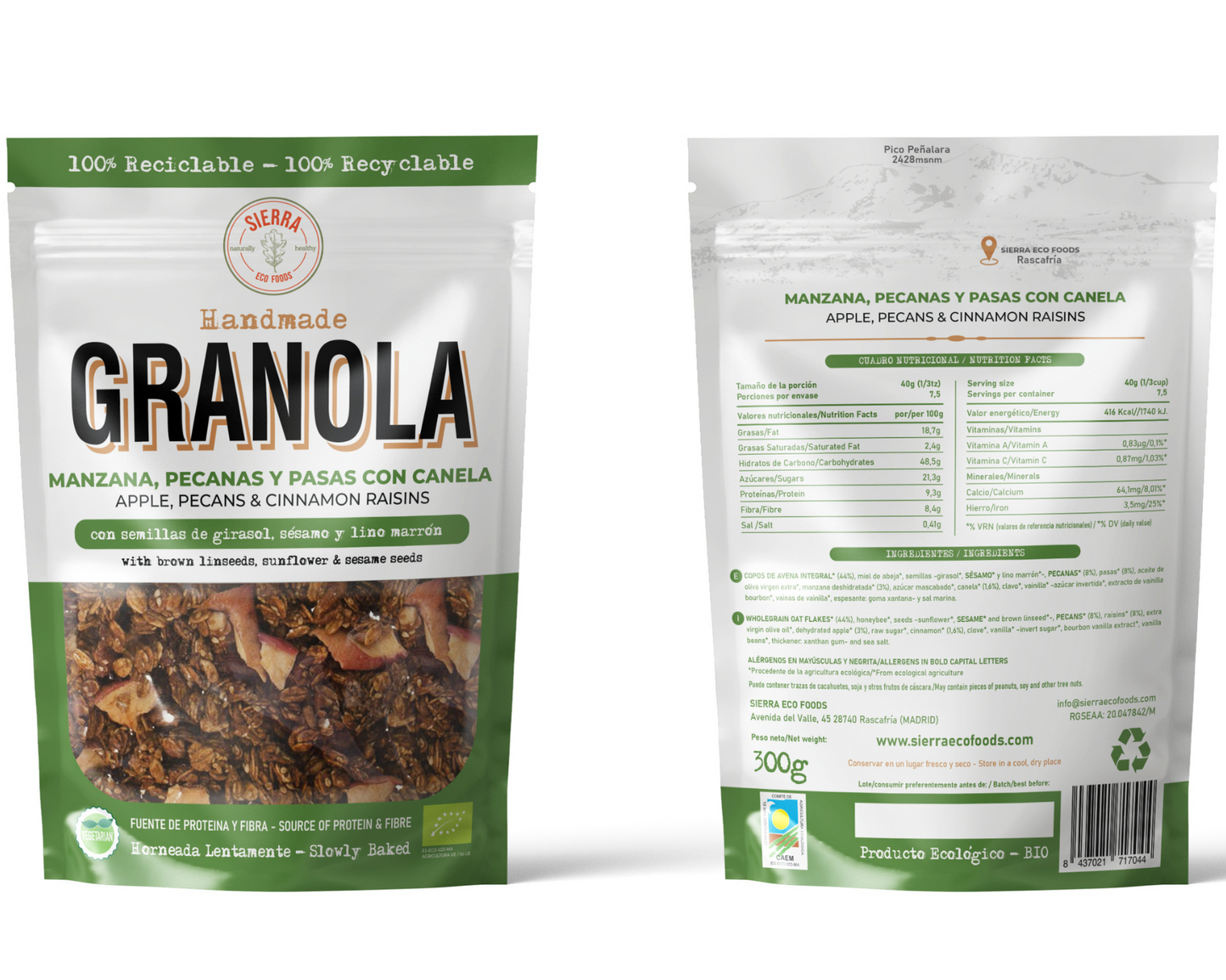 GRANOLA DE MANZANA, NUECES PECANAS Y PASAS CON CANELA