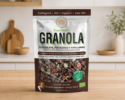 GRANOLA DE CHOCOLATE, PISTACHOS Y AVELLANAS