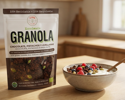 GRANOLA DE CHOCOLATE, PISTACHOS Y AVELLANAS