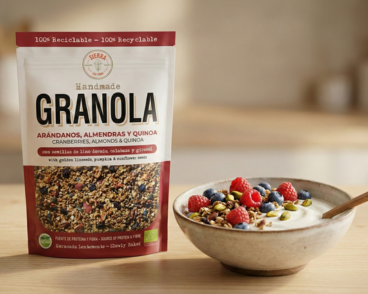 GRANOLA DE ARÁNDANOS, ALMENDRAS, QUINOA Y MIEL DE ABEJA