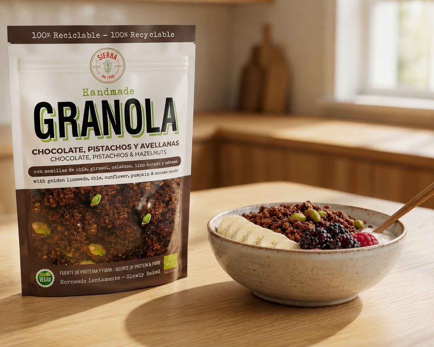 GRANOLA DE CHOCOLATE, PISTACHOS Y AVELLANAS