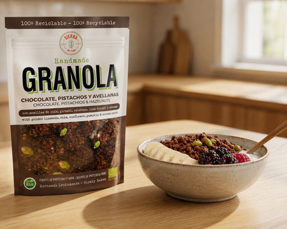 GRANOLA DE CHOCOLATE, PISTACHOS Y AVELLANAS