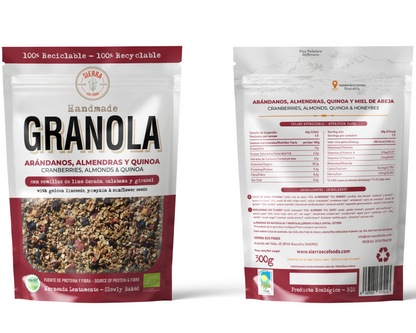 GRANOLA DE ARÁNDANOS, ALMENDRAS, QUINOA Y MIEL DE ABEJA