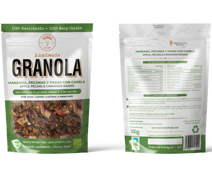 GRANOLA DE MANZANA, NUECES PECANAS Y PASAS CON CANELA